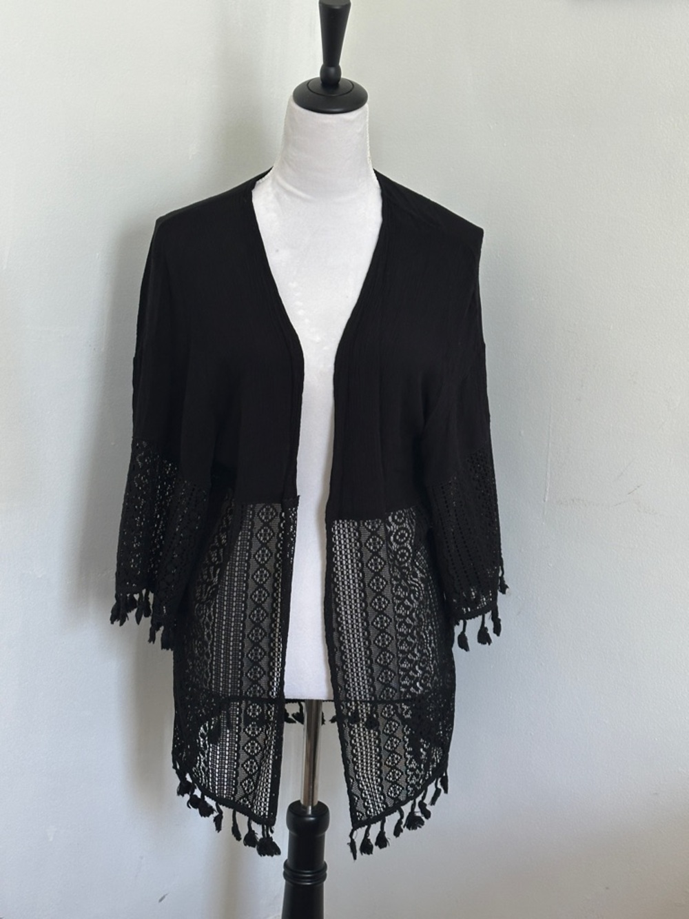 Moral Fiber Black Crochet Tassel Swim Coverup